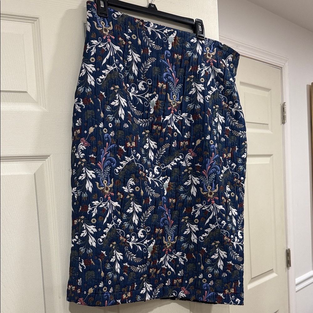 Eva Mendes for New York & Company Navy Floral Midi Skirt